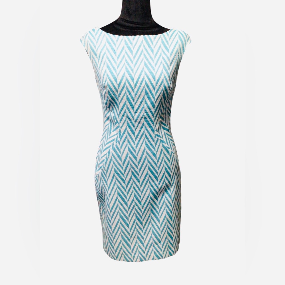 Eva Franco Teal and White Chevron Midi Dress